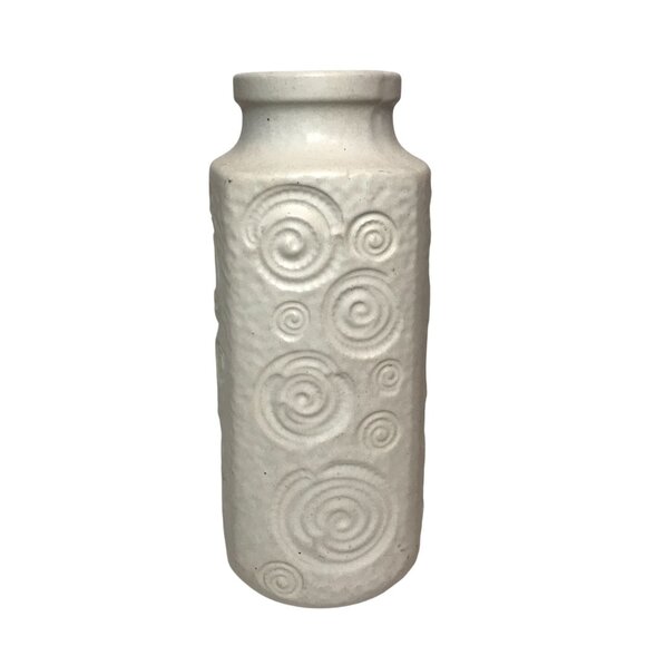 Mid-Century Modern White Ceramic Vase With Swirl Pattern Made In Germany 10.5" T - Picture 6 of 7